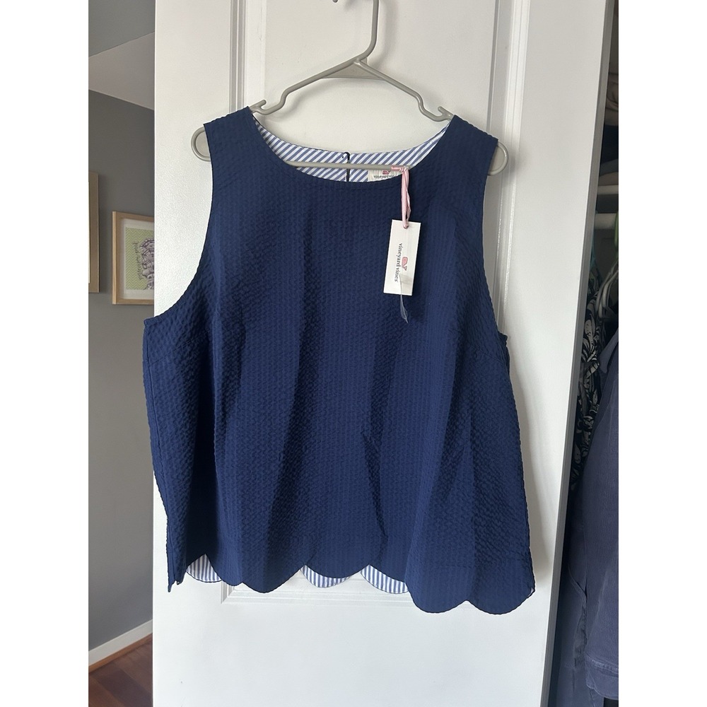 NWT Vineyard Vines Seersucker Scallop Shell Top Blue Sleeveless Plus Size 20